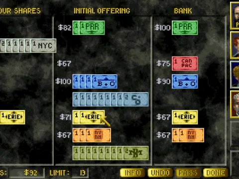 
											The Stock Exchange. Despite being a railroad game, this may be the most crucial screen in the game.