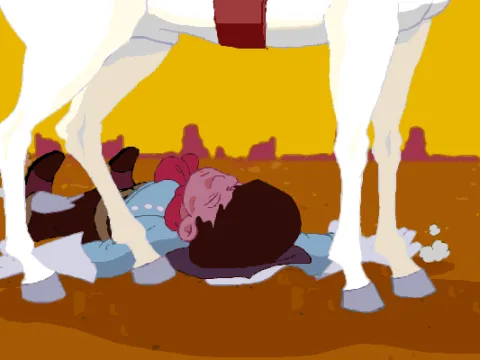 
											Fenimore takes hold of the skull, but cannot keep it for long. The skull once again gets to the hand of the gang