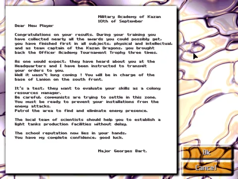 
											Detailed briefings establish background on the plot and the personality of the player's alter ego in the game.