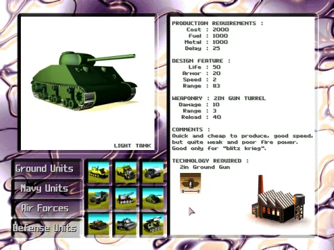 
											The built-in Encyclopedia provides descriptions for all units available in the game.