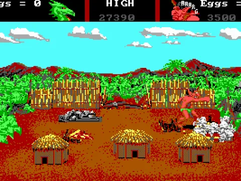 
											The ogre punches down a hut.