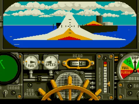 
											A direct torpedo hit. The transport is burning.