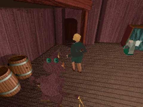 
											Fighting a pretty scary creature. Note how the camera angle changes in a cinematic way