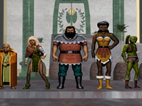 
											Choose from 5 champions of different sex, origin and... height! Even a non-human! Sadly, only 3 voices are used...
