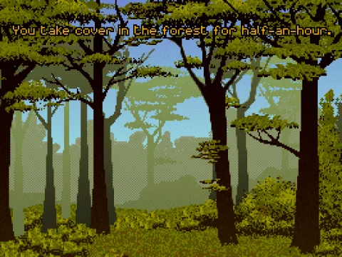 
											Taking cover in the woods.