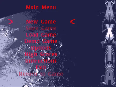
											Main menu screen
