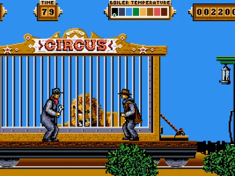 
											Engineers and gangsters confront Marty as he makes his way to the engine.
