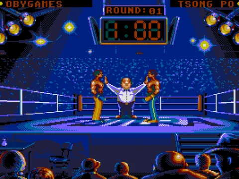 
											The ref sets up the fighters. (VGA)