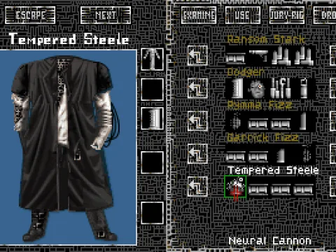 
											Left's the equipment of the active character, on the right is the party's inventory.