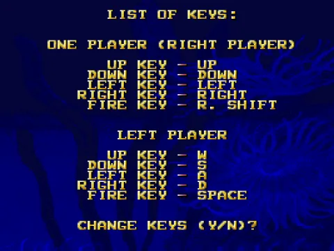 
											The Controls option from the main menu displays the action keys and offers the option to change them