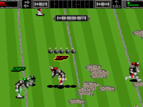 
											Players can carry weapons, shields and power-ups like these bombs.