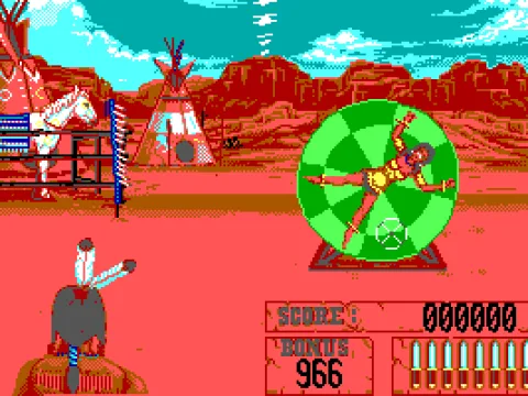 
											Knife throwing - Don't hit the woman or we'll have an embarrassing lawsuit on our hands!