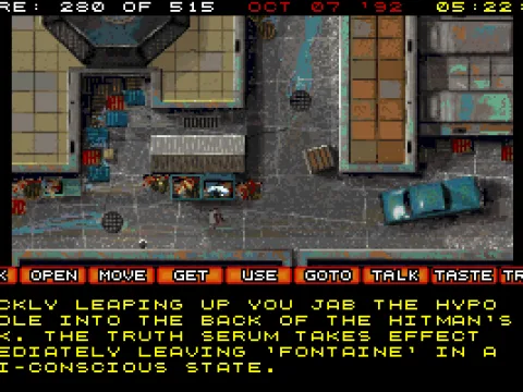 
											Another top-down scene. Mason's just dealt with a hitman.
