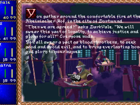
											Game start - the companions meet at a local inn and vow brotherhood.