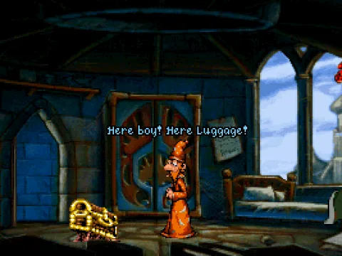 
											Here they are, Rincewind and The Luggage.  Be afraid. Be very afraid.