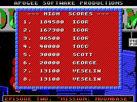 
											High score table