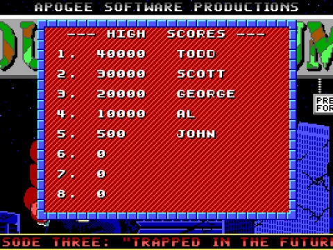 
											High score table