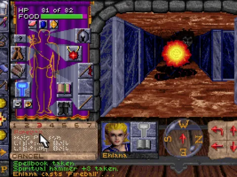 
											Casting a fireball.  The spell list is grayed out for several seconds before another spell can be cast.