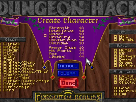 
											The character creation system is pretty powerful for a dungeon crawl.