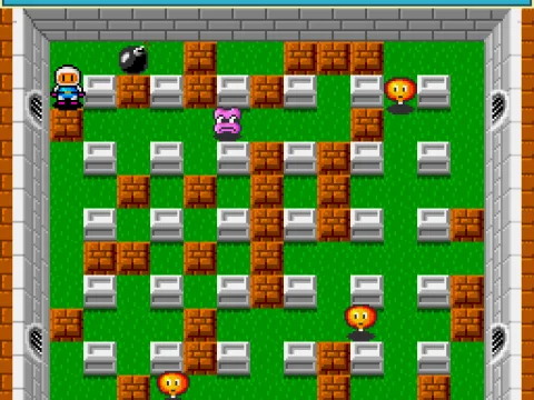 
											Two things you must take care of - watch where you standing so you bomb doesn't kill you, and watch for the creatures that can go through walls (though later you'll be able to do the same, as well).