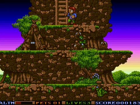
											This is a tough game. Just a few screens into the first level and I've already lost most of my health.