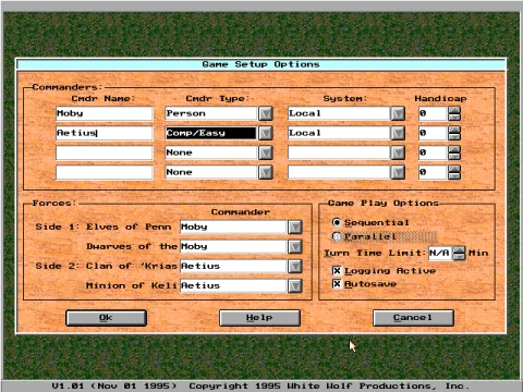 
											Game setup options.