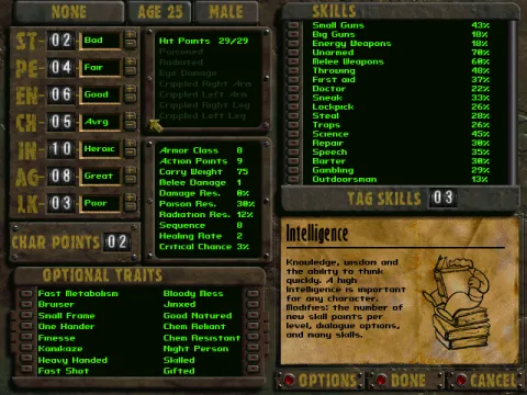 
											...or create your own one. This will also be your character screen in the game. Note the different ratings for attributes and their descriptions
