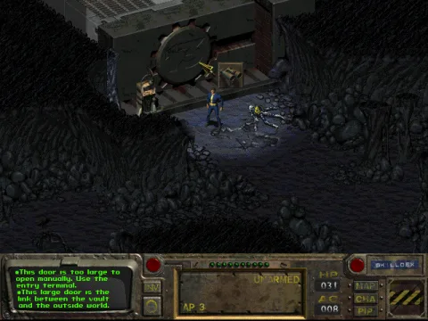 
											This is the starting location of the game. You are outside of your Vault for the first time in your life. What lies ahead?..