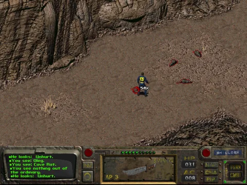 
											You can stop and explore any part of the desert. Here, you are ambushed by a group of cave rats. You attack with your knife