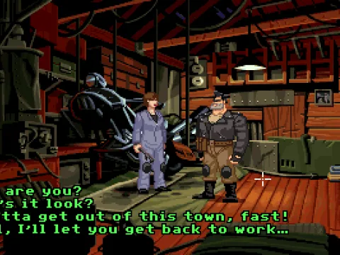 
											Talking to Maureen. Dialogue choices are less prominent here than in most other LucasArts adventures
