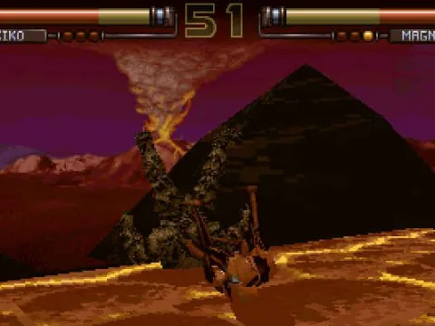 
											Kiko takes Magnon to his own wall of lava off the arena