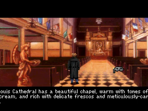 
											As always in Sierra games, text descriptions are plentiful. Gabriel here is admiring the local church