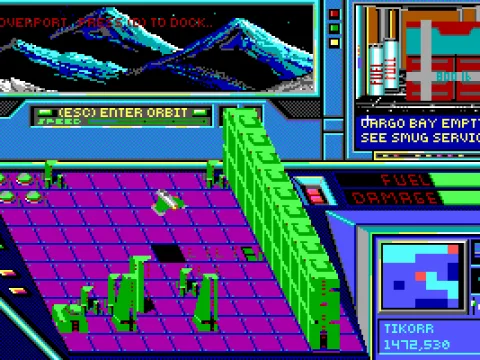 
											Piloting your hovercraft over the surface of the planet Tikorr. This looks like a big city...