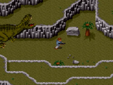 
											The T-Rex attacks