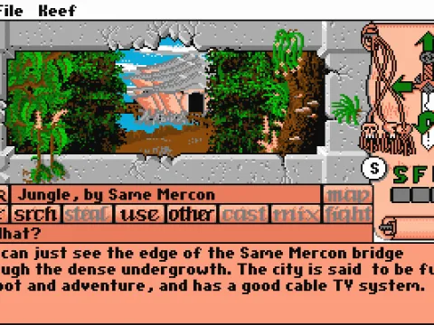 
											Gamestart - Just outside the bridge leading to Same Mercon...or you could head back to the jungle and likely get yourself killed by maurauding monsters...