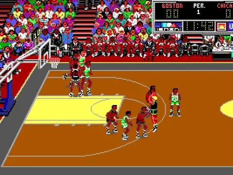 
											Bird trying a 3-point shot