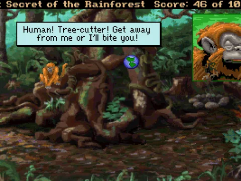 
											Meeting a somewhat unfriendly monkey. You'll understand him better once you realize what your human brothers did to his homeland