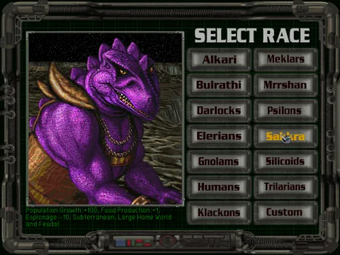 
											Race selection - Sakkra
