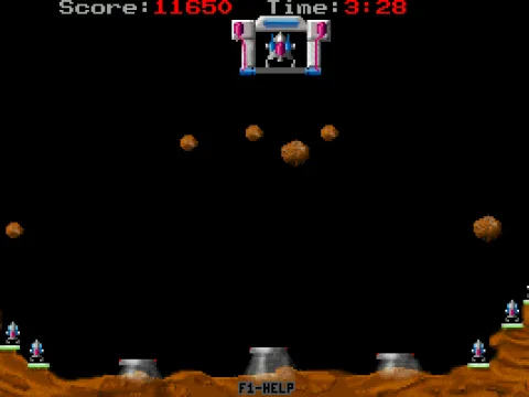 
											When all astronauts are rescued the player gets a 10,000 point bonus and then has to do it all over again but with more rocks in the way