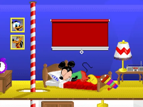 
											The game starts with Mickey sleeping.