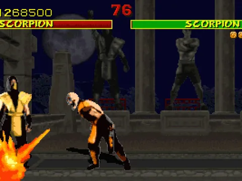 
											Scorpion performs fatality to Scorpion. Wow!