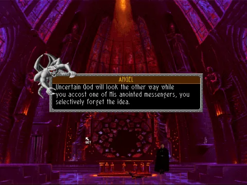 
											The Cathedral is beautifully Gothic. This is the game's response to your attempt at taking the statue of an angel...