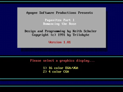 
											Episode 1 - Romancing The Rose.
When the game begins the player must answer three configuration questions like this.
