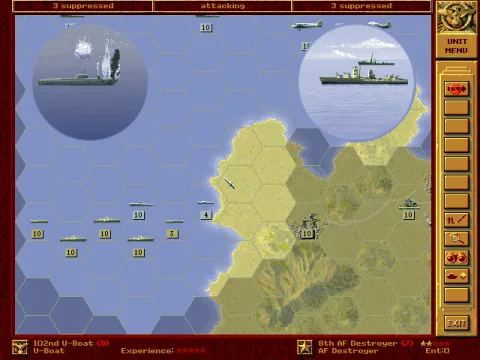 
											Allied destroyer sinking couple of german u-boats.