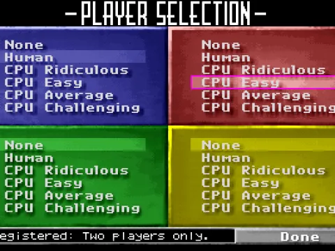 
											Up to four players can participate in a battle. The shareware version is only limited to two players.