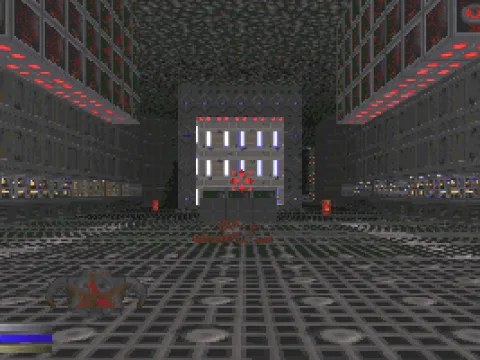 
											The layout of this room is a reference to the first level in the shareware episode of Doom.