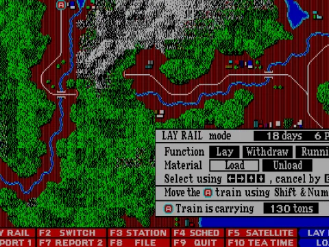 
											Europe at sunset. Since you cant build tracks through forests and can pass mountains and rivers via pre-built tunnels and bridges only, navigating the land is the real challenge.