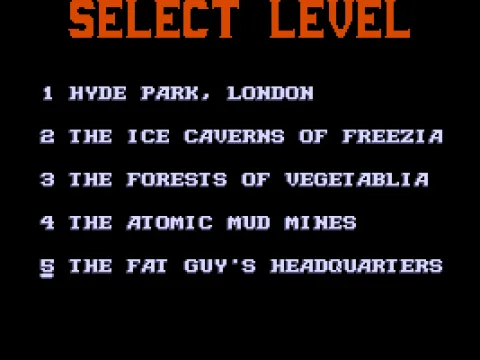 
											Level selection - Level 5 is only available if you finished the game before (VGA)
