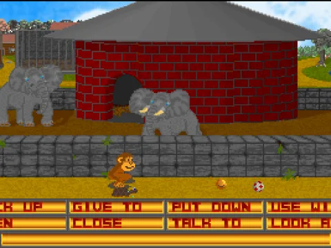 
											The elephant area. There's a turtle at the bottom of the screen which you can ride if you step on it.