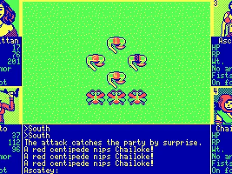 
											Combat screen. Your party members are displayed as numbers